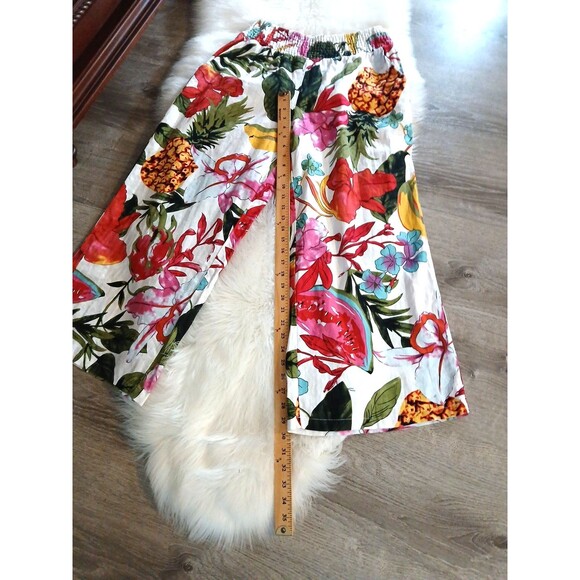 TAHARI Women's Size L Vibrant Floral Wide Leg Linen Pants Tropical Pineapples - Picture 9 of 11